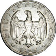 Germany 2 Reichsmark 1925 J KM# 45 Reichsmark Coinage coin obverse Germany 2 Reichsmark 1925 J KM# 45 Reichsmark Coinage coin obverse