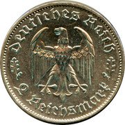 Germany 2 Reichsmark 1934 F KM# 84 Third Reich / Standard Coinage coin obverse Germany 2 Reichsmark 1934 F KM# 84 Third Reich / Standard Coinage coin obverse