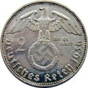 Germany 2 Reichsmark 1936 D KM# 93 Third Reich / Standard Coinage coin obverse Germany 2 Reichsmark 1936 D KM# 93 Third Reich / Standard Coinage coin obverse