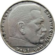 Germany 2 Reichsmark 1936 D KM# 93 Third Reich / Standard Coinage coin reverse Germany 2 Reichsmark 1936 D KM# 93 Third Reich / Standard Coinage coin reverse