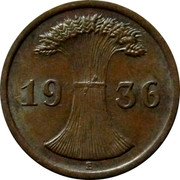 Germany 2 Reichspfennig 1936 E KM# 38 Reichsmark Coinage coin reverse Germany 2 Reichspfennig 1936 E KM# 38 Reichsmark Coinage coin reverse
