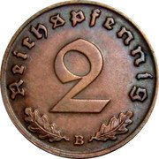 Germany 2 Reichspfennig 1939 B KM# 90 Third Reich / Standard Coinage coin reverse Germany 2 Reichspfennig 1939 B KM# 90 Third Reich / Standard Coinage coin reverse