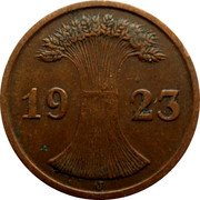 Germany 2 Rentenpfennig 1923 J KM# 31 Rentenmark Coinage coin reverse Germany 2 Rentenpfennig 1923 J KM# 31 Rentenmark Coinage coin reverse