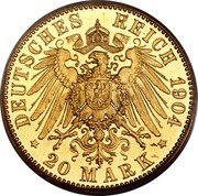 Germany 20 Mark 1904 A Proof KM# 28 Anhalt-Dessau / Duchy / Reform Coinage coin reverse