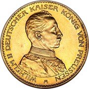 Germany 20 Mark 1914 A KM# 537 Kingdom / Reform Coinage coin obverse Germany 20 Mark 1914 A KM# 537 Kingdom / Reform Coinage coin obverse
