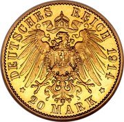 Germany 20 Mark 1914 A KM# 537 Kingdom / Reform Coinage coin reverse Germany 20 Mark 1914 A KM# 537 Kingdom / Reform Coinage coin reverse