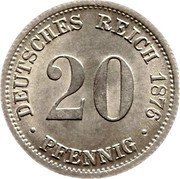 Germany 20 Pfennig 1876 D KM# 5 Standard Coinage coin obverse