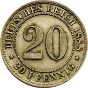 Germany 20 Pfennig 1888 F KM# 9.1 Standard Coinage coin obverse