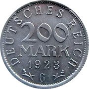 Germany 200 Mark 1923 G KM# 35 Mark Coinage coin obverse