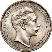 Germany 3 Mark 1908 A KM# 527 Kingdom / Reform Coinage coin obverse Germany 3 Mark 1908 A KM# 527 Kingdom / Reform Coinage coin obverse