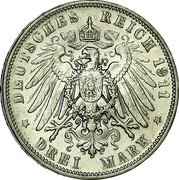 Germany 3 Mark 1911 E KM# 1267 Saxony-Albertine / Kingdom / Reform Coinage coin reverse Germany 3 Mark 1911 E KM# 1267 Saxony-Albertine / Kingdom / Reform Coinage coin reverse