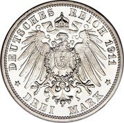 Germany 3 Mark 1911 F KM# 635 Württemberg / Kingdom / Reform Coinage coin reverse Germany 3 Mark 1911 F KM# 635 Württemberg / Kingdom / Reform Coinage coin reverse