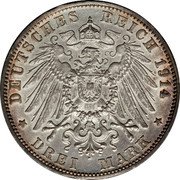 Germany 3 Mark 1914 G KM# 280 Baden / Grand Duchy / Reform Coinage coin reverse Germany 3 Mark 1914 G KM# 280 Baden / Grand Duchy / Reform Coinage coin reverse