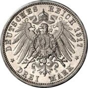 Germany 3 Mark 1917 A Proof KM# 376 Grossherzogtum within the German Empire coin reverse