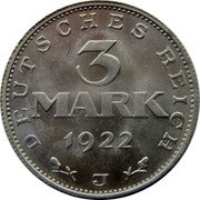 Germany 3 Mark 1922 J KM# 29 Mark Coinage coin obverse