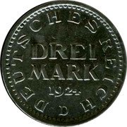 Germany 3 Mark 1924 D KM# 43 Reichsmark Coinage coin reverse Germany 3 Mark 1924 D KM# 43 Reichsmark Coinage coin reverse