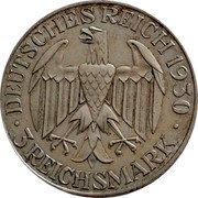 Germany 3 Reichsmark 1930 F KM# 67 Reichsmark Coinage coin obverse Germany 3 Reichsmark 1930 F KM# 67 Reichsmark Coinage coin obverse