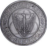 Germany 3 Reichsmark 1930 J KM# 70 Reichsmark Coinage coin obverse Germany 3 Reichsmark 1930 J KM# 70 Reichsmark Coinage coin obverse