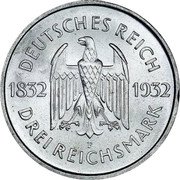 Germany 3 Reichsmark 1932 F KM# 76 Reichsmark Coinage coin obverse Germany 3 Reichsmark 1932 F KM# 76 Reichsmark Coinage coin obverse