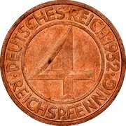 Germany 4 Reichspfennig 1932 A KM# 75 Reichsmark Coinage coin reverse