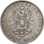 Germany 5 Mark 1876 E KM# 1237 Saxony-Albertine / Kingdom / Reform Coinage coin reverse Germany 5 Mark 1876 E KM# 1237 Saxony-Albertine / Kingdom / Reform Coinage coin reverse