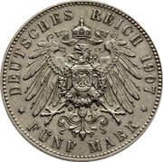 Germany 5 Mark 1907 E KM# 1266 Saxony-Albertine / Kingdom / Reform Coinage coin reverse