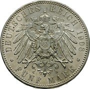 Germany 5 Mark 1908 D KM# 201 Saxe-Meiningen / Duchy / Reform Coinage coin reverse