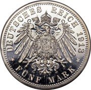Germany 5 Mark 1913 A KM# 536 Kingdom / Reform Coinage coin reverse