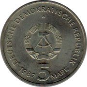 Germany 5 Mark 1987 A KM# 116 Democratic Republic / Standard Coinage coin obverse
