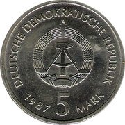 Germany 5 Mark 1987 A KM# 114 Democratic Republic / Standard Coinage coin obverse