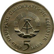 Germany 5 Mark 1989 A KM# 130 Democratic Republic / Standard Coinage coin obverse