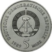 Germany 5 Mark 1989 A KM# 129 Democratic Republic / Standard Coinage coin obverse