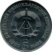 Germany 5 Mark 1990 A KM# 29 Democratic Republic / Standard Coinage coin obverse