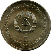 Germany 5 Mark 1990 A KM# 135 Democratic Republic / Standard Coinage coin obverse