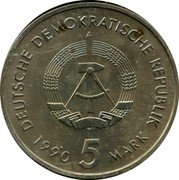 Germany 5 Mark 1990 A KM# 134 Democratic Republic / Standard Coinage coin obverse