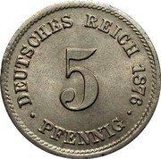 Germany 5 Pfennig 1876 G KM# 3 Standard Coinage coin reverse