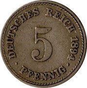 Germany 5 Pfennig 1894 A KM# 11 Standard Coinage coin obverse