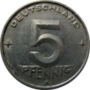 Germany 5 Pfennig 1950 A KM# 2 Democratic Republic / Standard Coinage coin obverse Germany 5 Pfennig 1950 A KM# 2 Democratic Republic / Standard Coinage coin obverse