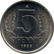 Germany 5 Pfennig 1990 A KM# 9.2 Democratic Republic / Standard Coinage coin reverse