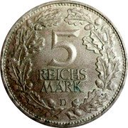 Germany 5 Reichsmark 1925 D KM# 47 Reichsmark Coinage coin reverse Germany 5 Reichsmark 1925 D KM# 47 Reichsmark Coinage coin reverse