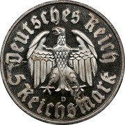 Germany 5 Reichsmark 1933 D KM# 80 Third Reich / Standard Coinage coin obverse Germany 5 Reichsmark 1933 D KM# 80 Third Reich / Standard Coinage coin obverse