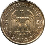 Germany 5 Reichsmark 1934 F KM# 82 Third Reich / Standard Coinage coin obverse Germany 5 Reichsmark 1934 F KM# 82 Third Reich / Standard Coinage coin obverse