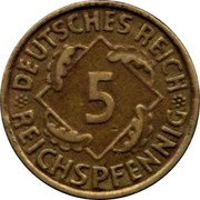 Germany 5 Reichspfennig 1936 J KM# 39 Reichsmark Coinage coin obverse Germany 5 Reichspfennig 1936 J KM# 39 Reichsmark Coinage coin obverse