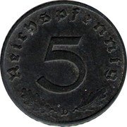 Germany 5 Reichspfennig 1941 D KM# 100 Third Reich / Standard Coinage coin reverse Germany 5 Reichspfennig 1941 D KM# 100 Third Reich / Standard Coinage coin reverse
