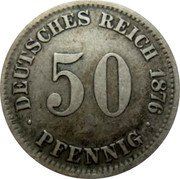 Germany 50 Pfennig 1876 D KM# 6 Standard Coinage coin obverse Germany 50 Pfennig 1876 D KM# 6 Standard Coinage coin obverse
