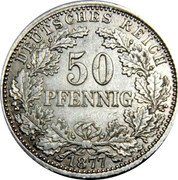 Germany 50 Pfennig 1877 A KM# 8 Standard Coinage coin obverse Germany 50 Pfennig 1877 A KM# 8 Standard Coinage coin obverse