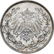 Germany 50 Pfennig 1900 J KM# 15 Standard Coinage coin reverse Germany 50 Pfennig 1900 J KM# 15 Standard Coinage coin reverse