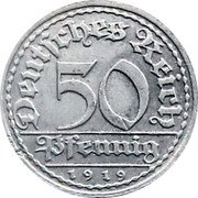 Germany 50 Pfennig 1919 D KM# 27 Mark Coinage coin obverse Germany 50 Pfennig 1919 D KM# 27 Mark Coinage coin obverse