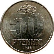 Germany 50 Pfennig 1958 A KM# 12.1 Democratic Republic / Standard Coinage coin reverse Germany 50 Pfennig 1958 A KM# 12.1 Democratic Republic / Standard Coinage coin reverse