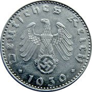 Germany 50 Reichspfennig 1939 B KM# 96 Third Reich / Standard Coinage coin obverse Germany 50 Reichspfennig 1939 B KM# 96 Third Reich / Standard Coinage coin obverse